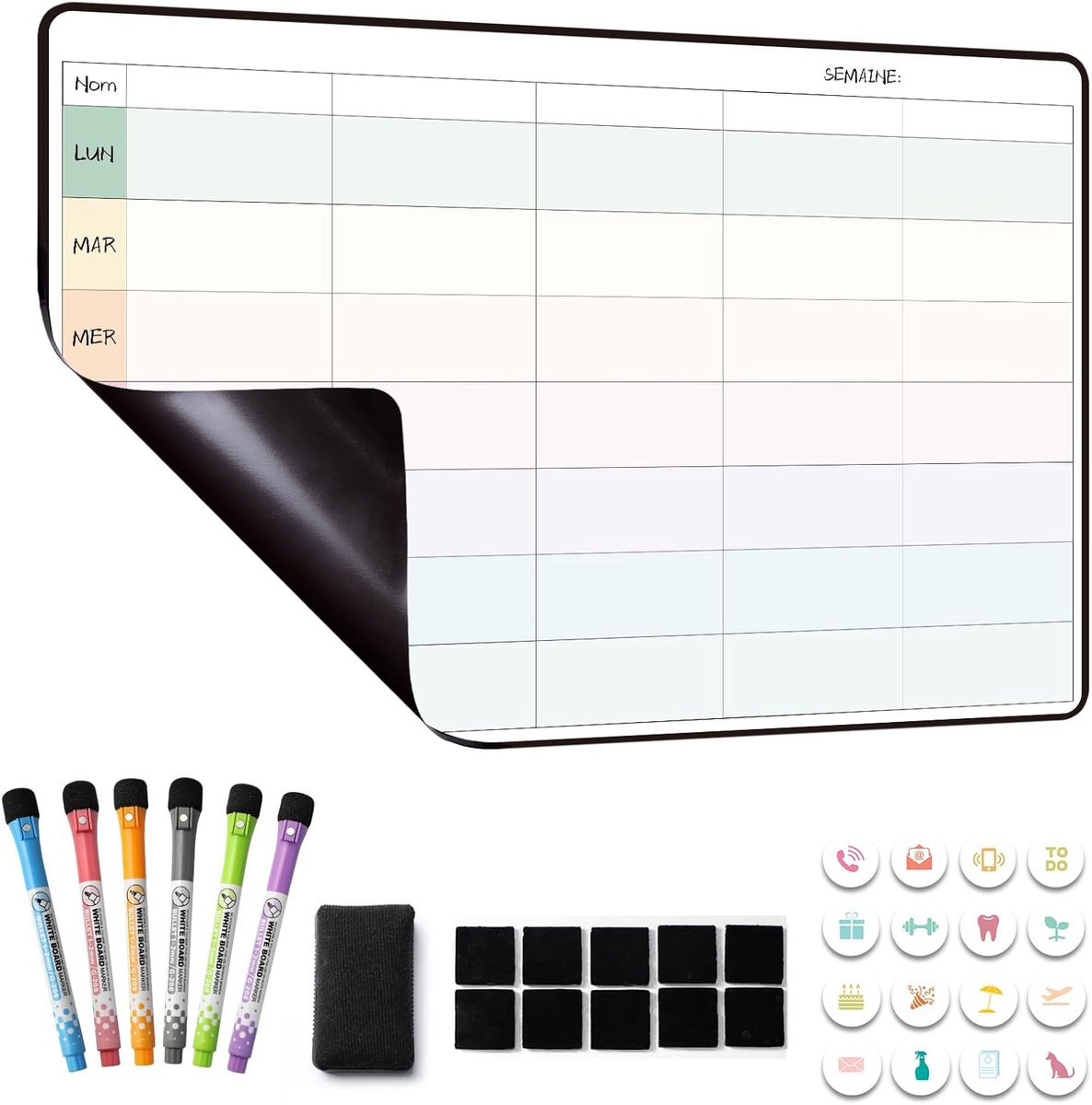 SnelShoppen - Weekly Planner Magnetisch Koelkast Kalender, Familiekalender Organisator, Menu Planner, Wekelijks Maaltijden, 42 × 28 cm, Afwasbaar in h