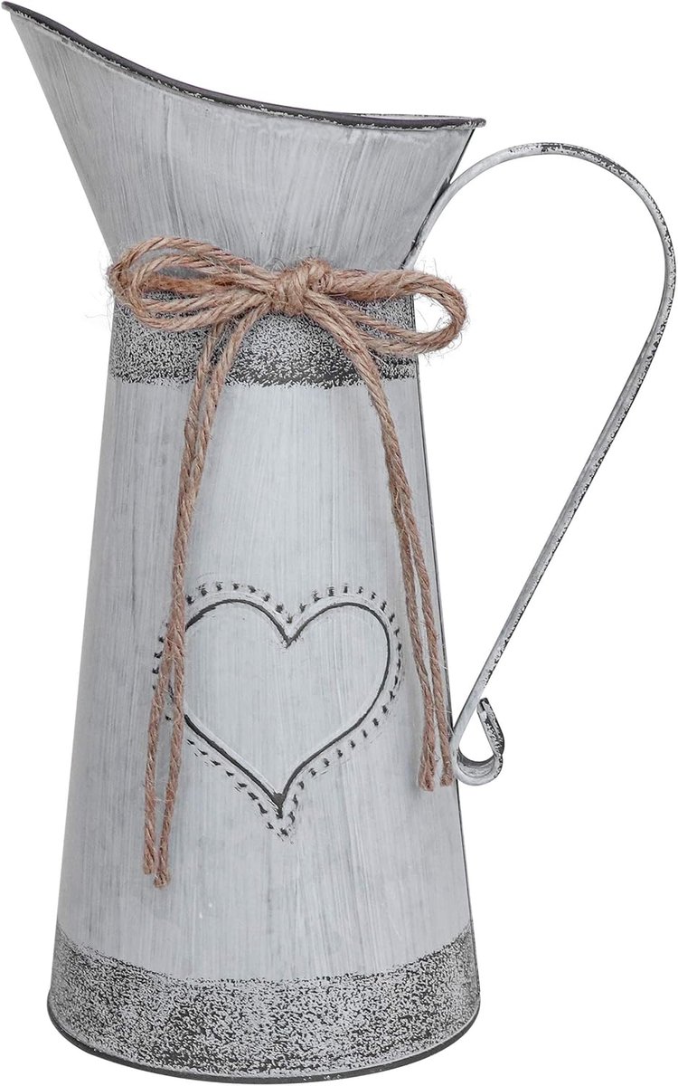 SnelShoppen - Vintage Franse Pitcher Vaasje - Metaal Rustieke Galvaniseerde Melkkan - 11" Hoog - Shabby Chic Decoratief Voor Tafelcentrum Bruiloft Keu