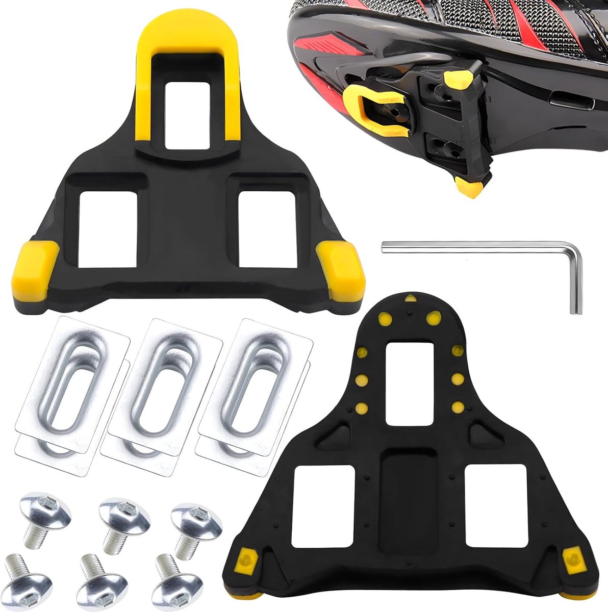 SnelShoppen - Fiets Pedalen met Schoenplaatjes voor Shimano SM-SH11 SPD SL - Lichtgewicht en Duurzaam - Gele Competition Fietsaccessoires voor Racefie