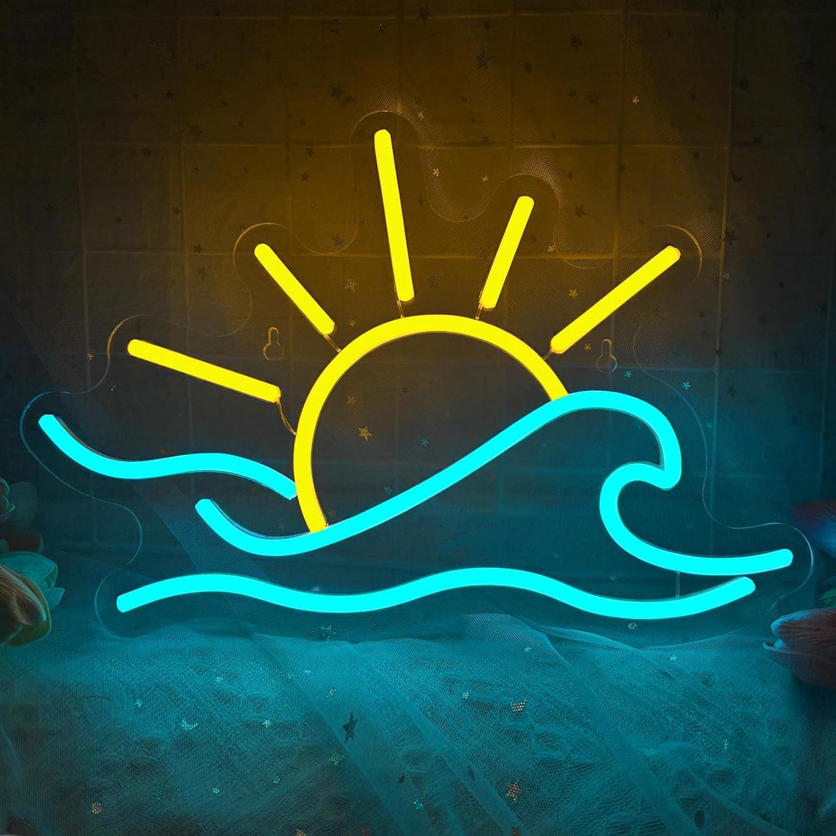 SnelShoppen - Dimbare Sunrise Sunset Neon Sign LED Wanddecoratie voor Slaapkamer, Woonkamer, Bar, Cafe, Feest, Kerst, USB Aansluiting, Tropische Zee G