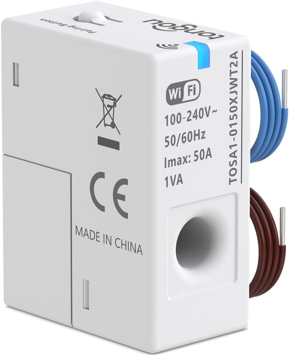 SnelShoppen - WiFi Energie Monitor, Slimme 1-Fase Stroommeter tot 50A, CT Detectie, Energiebeheer via Smart Life App, Compact en Ruimtebesparend