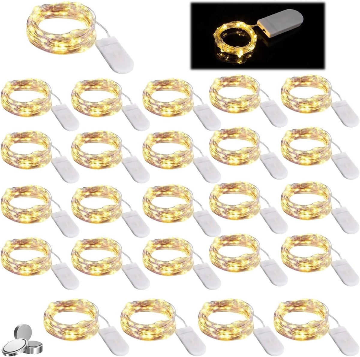 SnelShoppen - 25 LED Fairy Lights 2m, Mini Fairy Lights op Batterij, Waterdichte Koperen Draad, Warm Wit, Perfect voor Feest, Kerst, Halloween, Trouwe