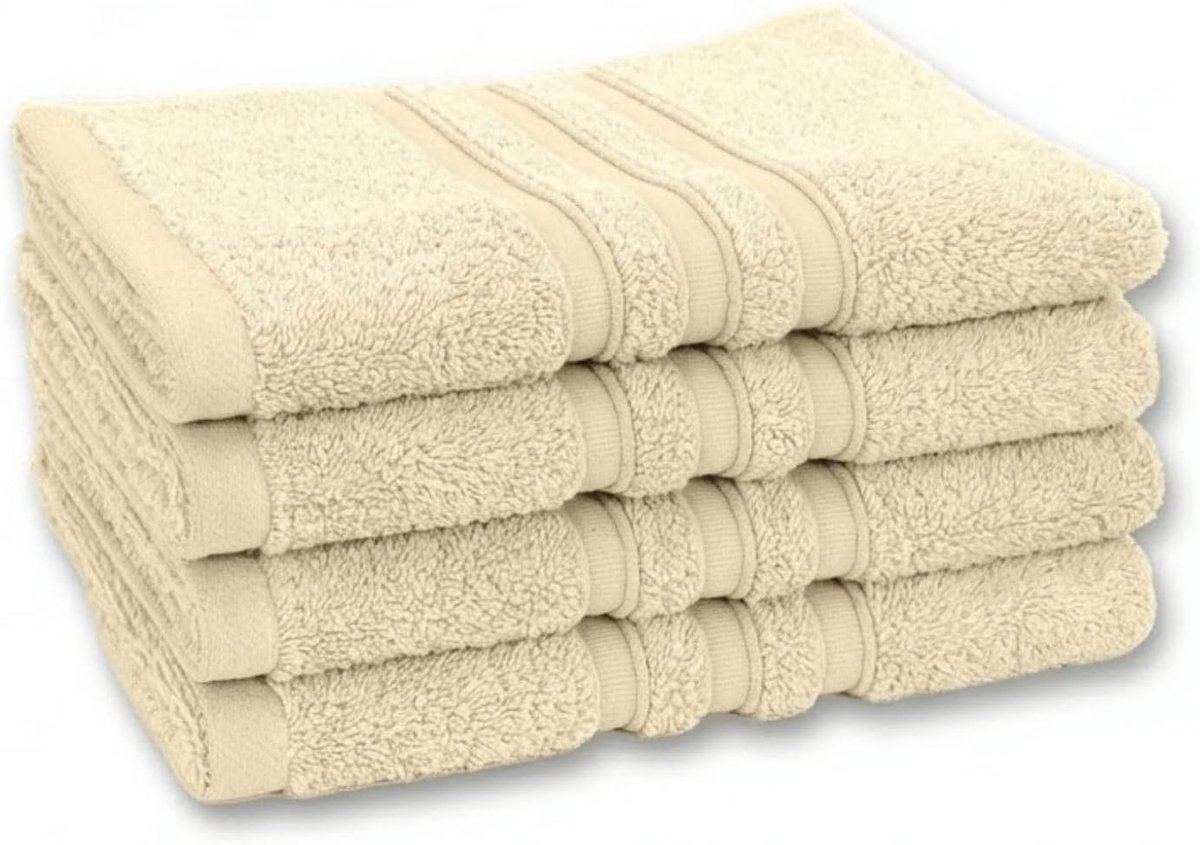 SnelShoppen - Premium Set van 4 Handdoeken, 100% Katoen, Absorberend en Duurzaam, 40 x 70 cm, Beige, Voor Badkamer, Keuken en Sport