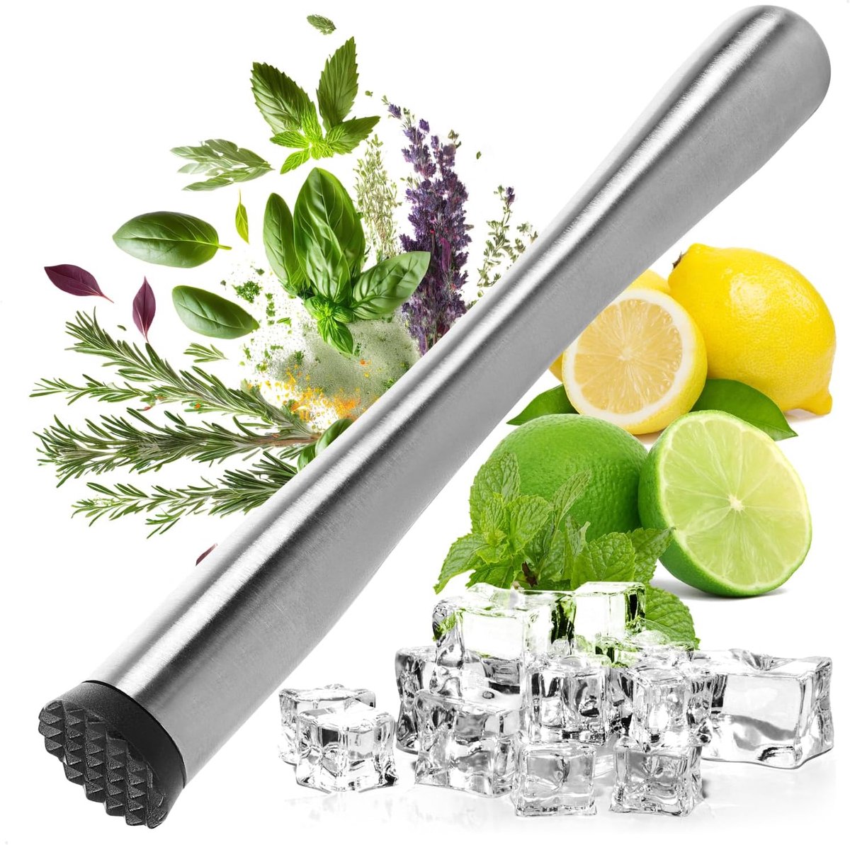 SnelShoppen - Cocktail Muddler - RVS IJsbreker - Plastic Cocktail Mortel - Limoen Pers - Bar & Keuken Accessoires (1 stuk - vijzel)