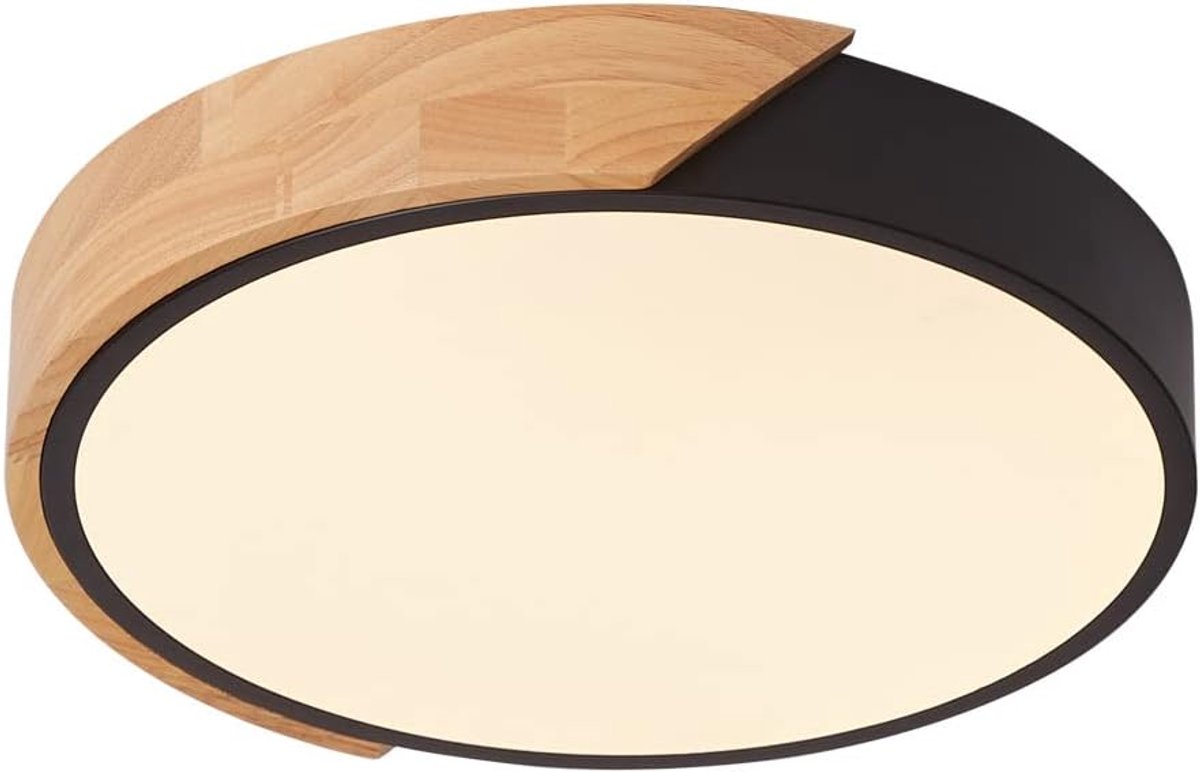 SnelShoppen - LED Plafondlamp 24W, Moderne Ultra-Dunne Ronde Houten Lamp Ø30cm, Warm Wit Licht 3000K voor Slaapkamer, Woonkamer, Keuken, Eetkamer, Kan