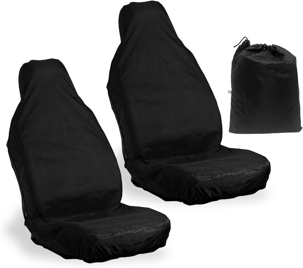 SnelShoppen - 2x Waterdichte Auto Stoelhoezen Zwart - Heavy Duty Nylon - Universele Pasvorm Voor De Meeste Auto's - Zitbescherming Voor Kinderen, Huis