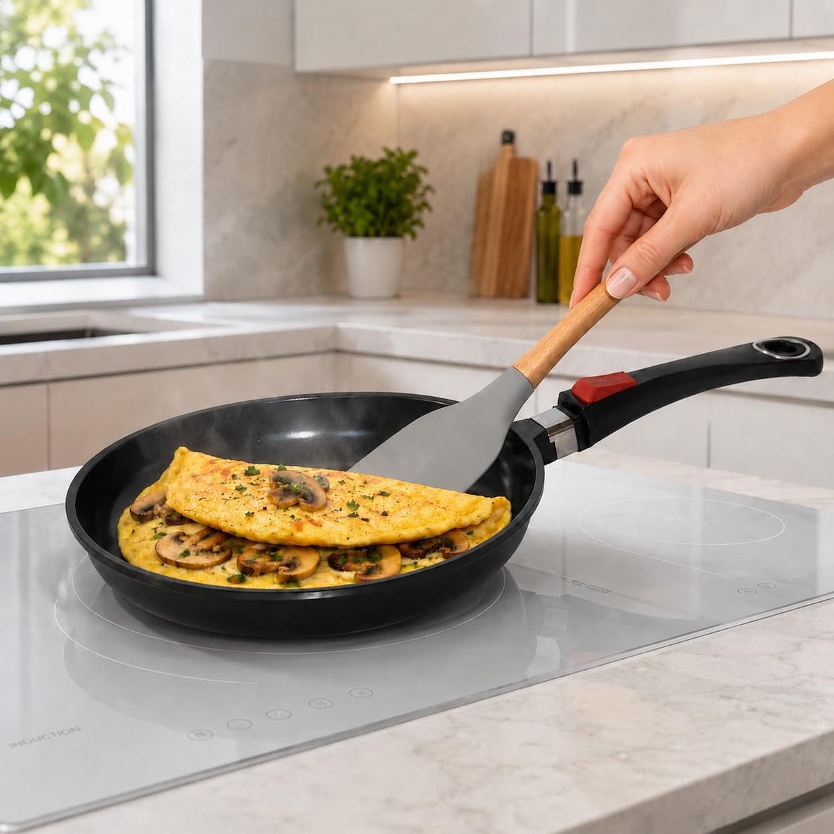 SnelShoppen - Keramische Pan - Afneembare Handgreep - 24 cm - Gezond Koken - Antiaanbaklaag - Ideaal voor Keuken, Camping en Feestjes