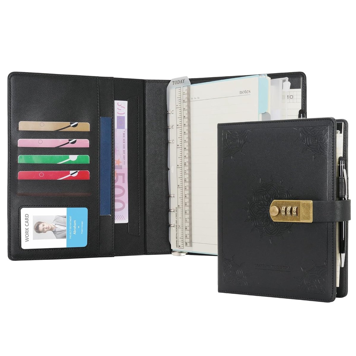 SnelShoppen - Wason Dagboek met Slot A5 Ringband Notitieboek - Herbruikbaar PU Leren Journal Planner Portfolio met Clipboard, Pen & Schrijfpapier voor