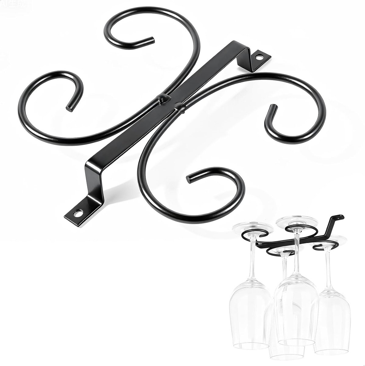 SnelShoppen - Hanging Cup Holder - Glazenhouder Onder Kast voor Keuken en Bar - Ruimtebesparende Glazenhouder van Metaal - Wandglazenhouder Zwart