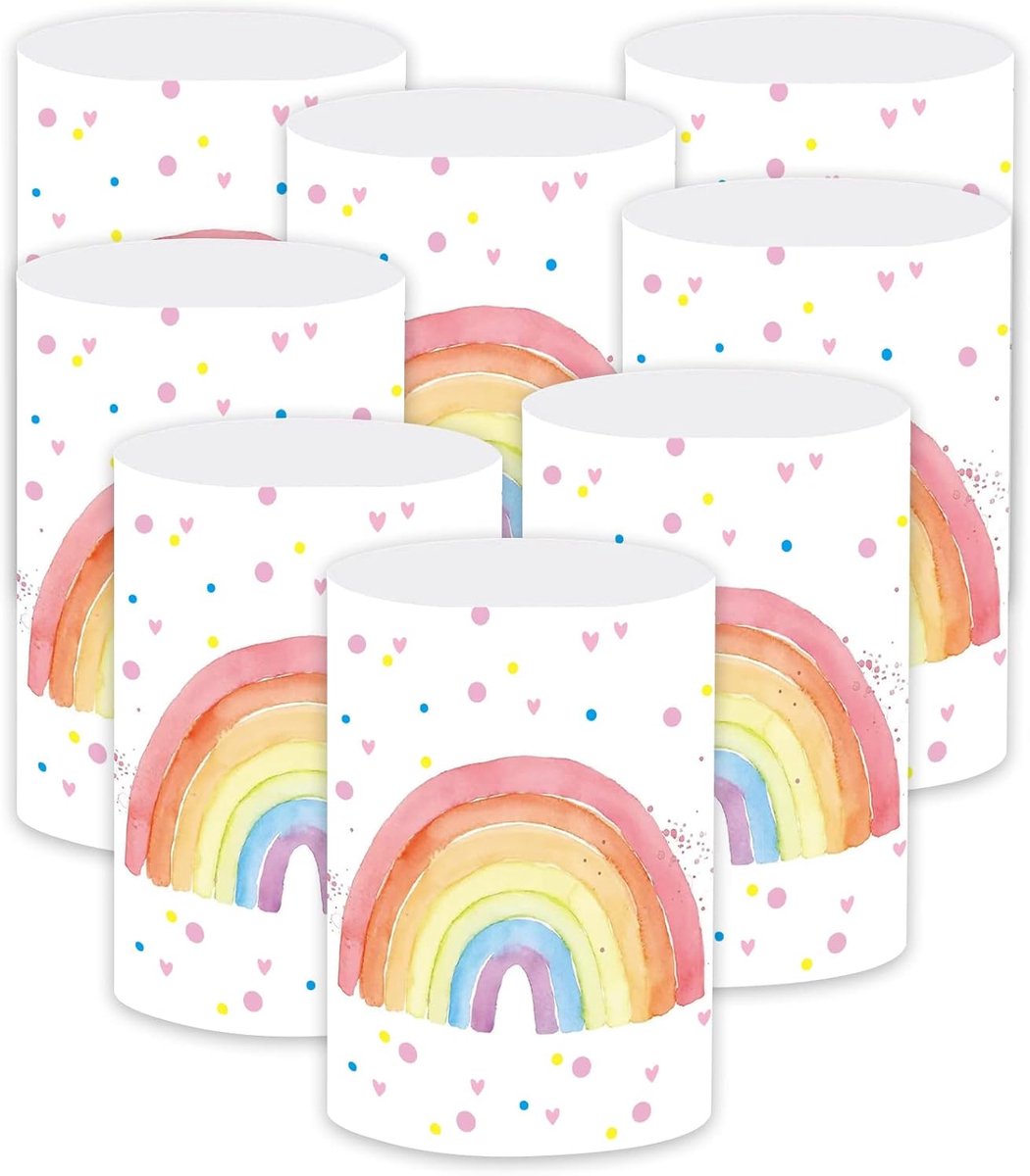 SnelShoppen - Pack van 8 Regenboog Lantaarns Tafel Decoratie voor Verjaardag Meisjes en Jongens, Theelichten, Feestdecoratie, Kleurvol, Ideaal voor Ki