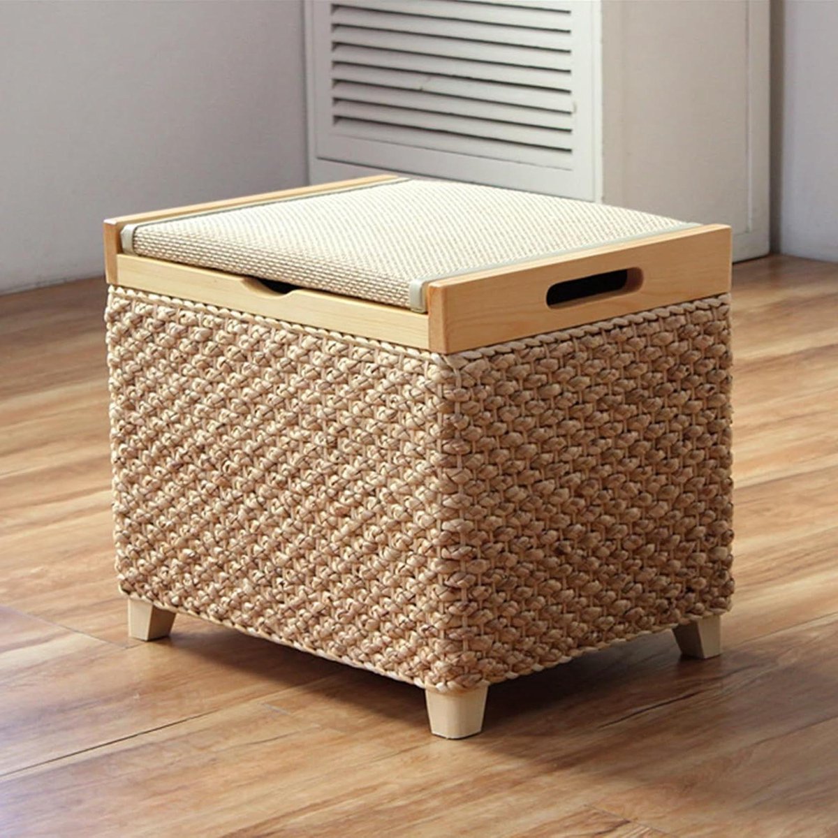 Rotan opbergpoef - Voetenbank kruk - Ruimte Organiseren - Handgeweven design - 45 x 35 x 40 cm - Natuurlijk