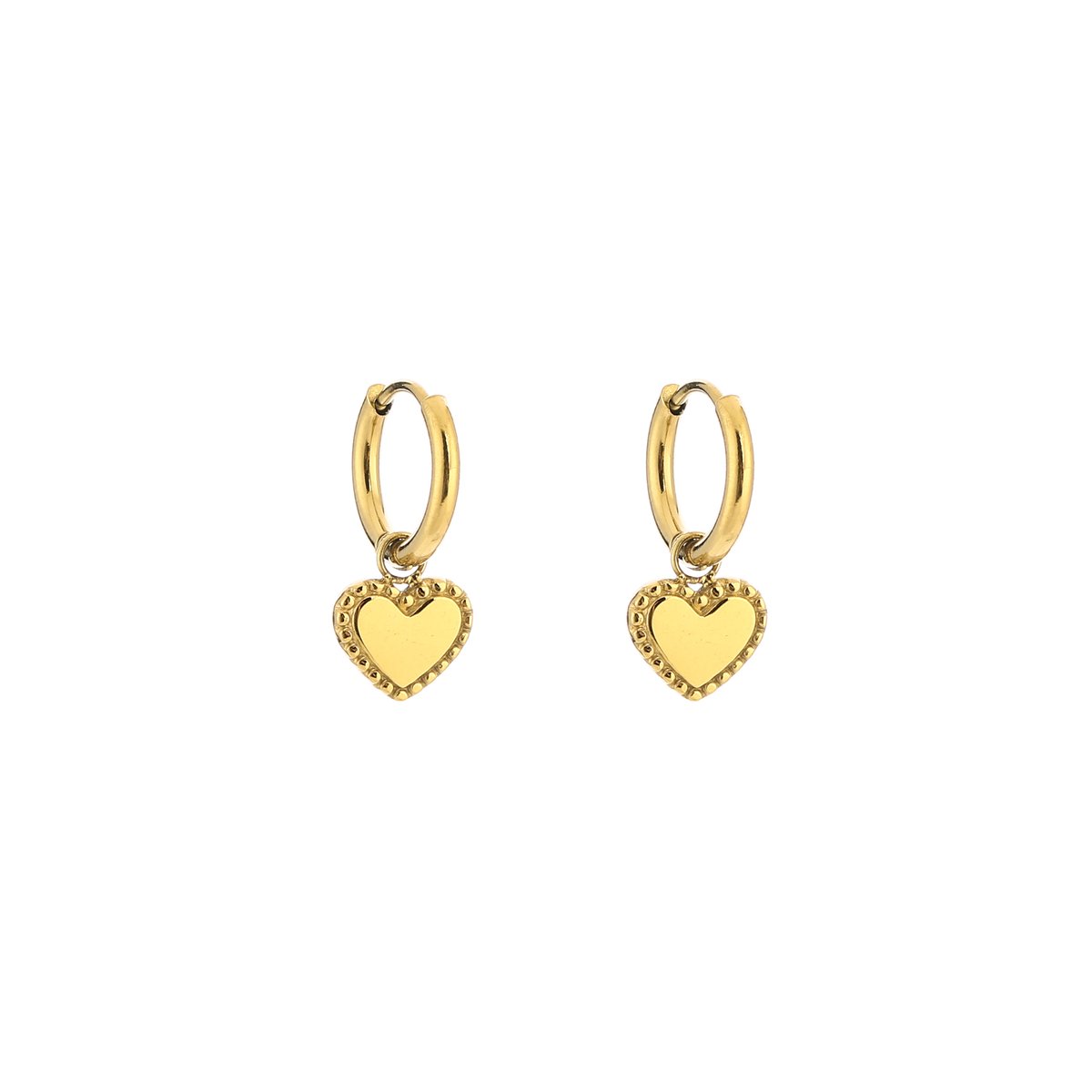 Stainless Steel Reliëf Hart Bedel Oorringen – Klassieke & Trendy Hoops – RVS - Goud