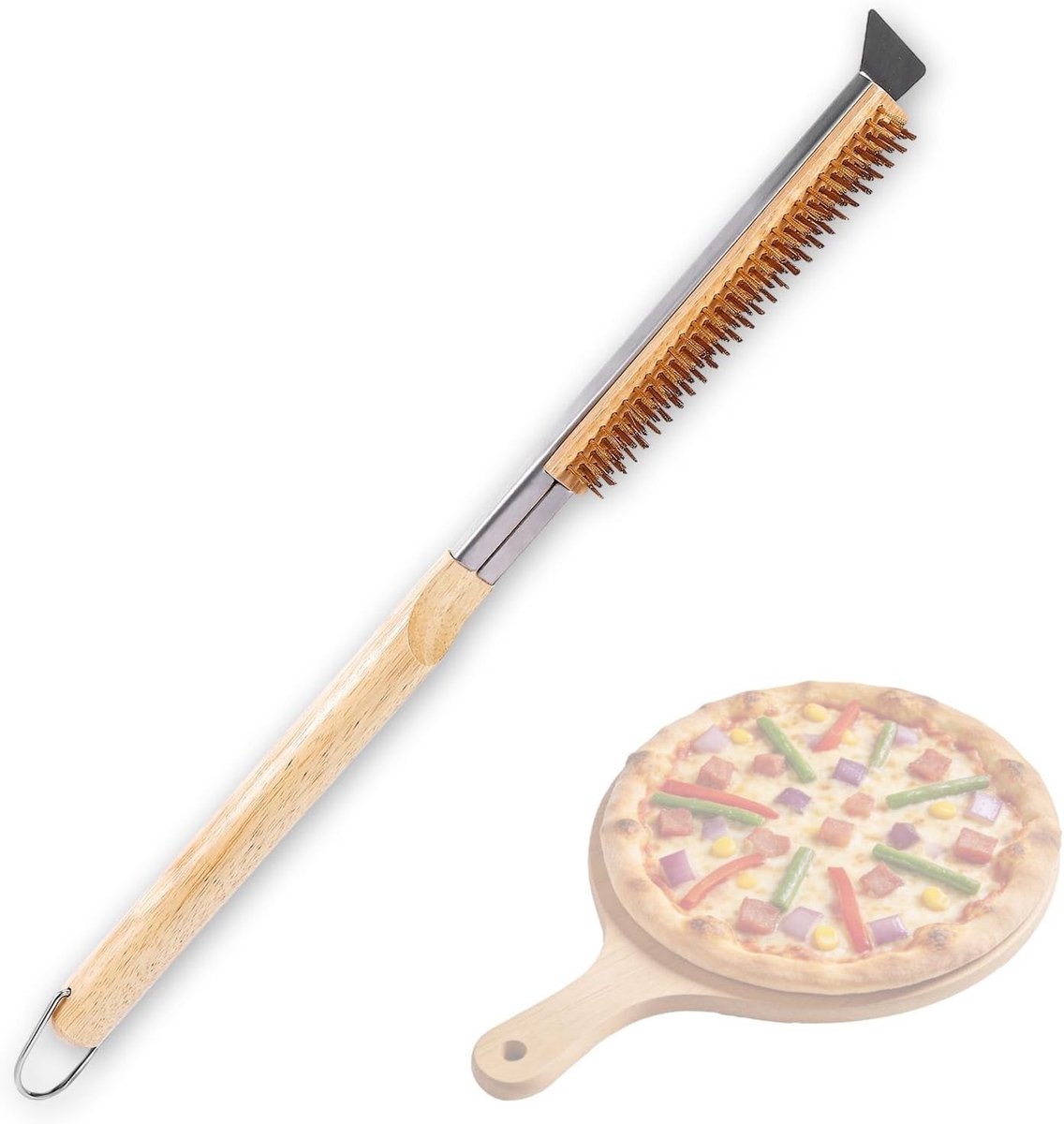 Professionele Pizzascheerapparaat met Houten Handvat en Roestvrijstalen Schraper voor Perfecte Pizza's, Geschikt voor Buitenovens en BBQ Grill, Keukenaccessoires voor Pizzaliefhebbers