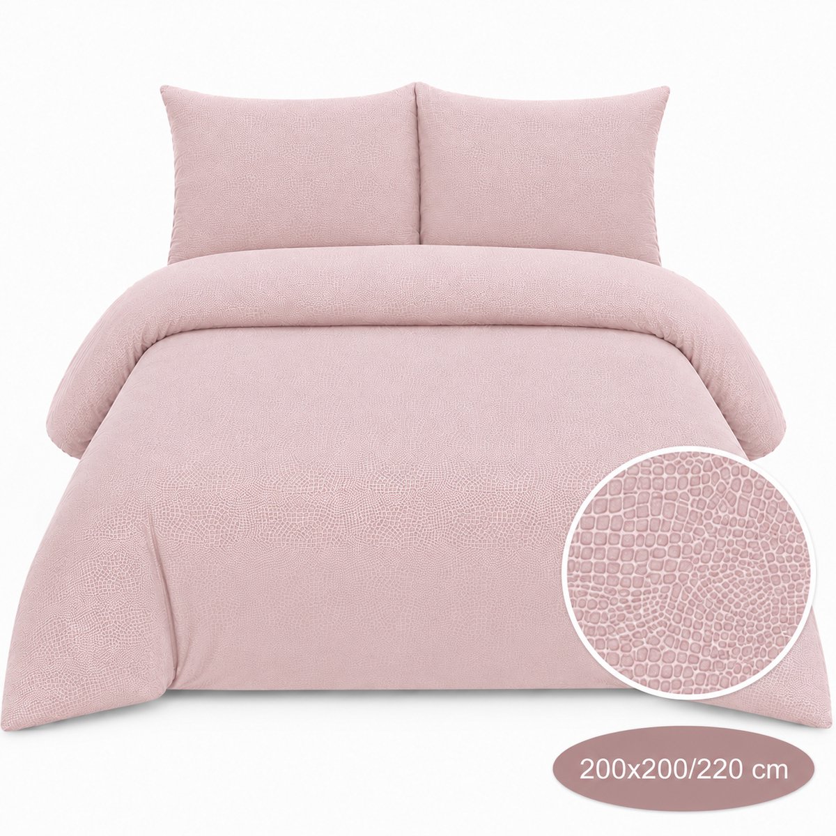 Roden Blue - Croco dekbedovertrek - Blush Roze - 200x220 cm - Microvezel - Wasbaar & Strijkvrij - Inclusief 2 Kussenslopen