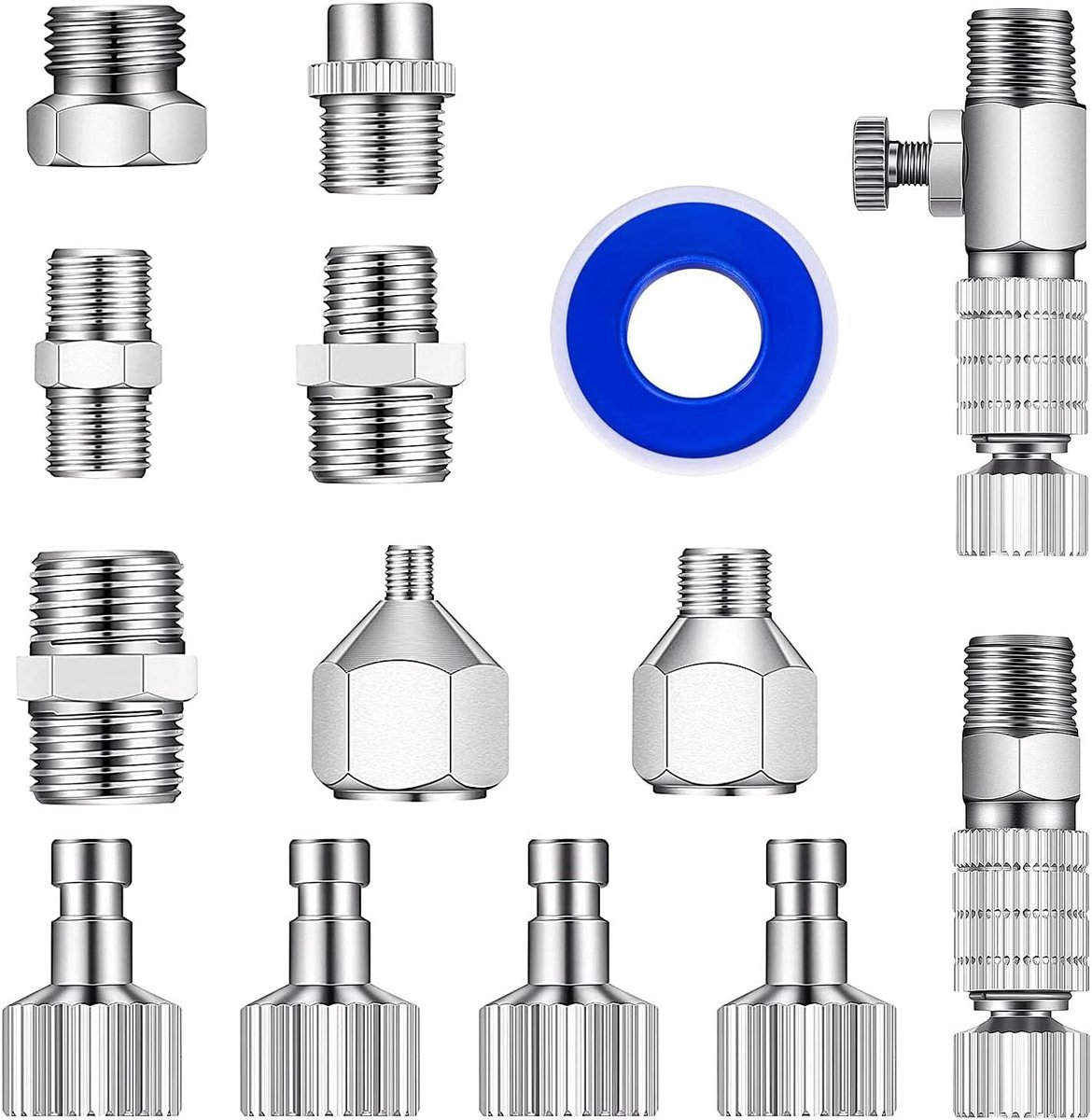 SnelShoppen - 14pcs Multi-Size Airbrush Adapter Set - Airbrush Snelkoppelingen, Adapter Kit voor Aircompressor en Slangen - Hoogwaardige Metalen Conne