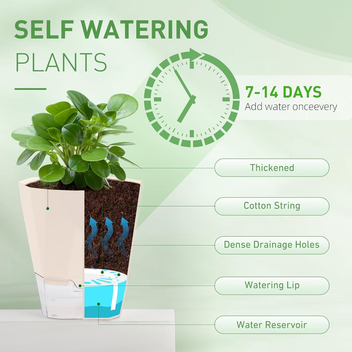 SnelShoppen - 6 Stuks Plastic Plant Potten 12.5cm - Zelfwaterende Bloempotten met Afvoergaten, Katoenen Touw & Reservoir - Multicolor Decoratieve Plan