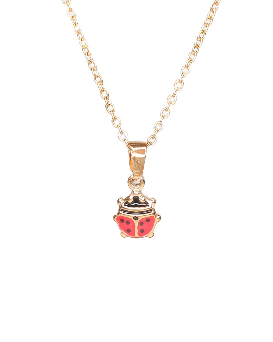 Ava & Imber | Kinderketting Lieveheersbeestje | Schattige Kinderketting van 18k PVD Gecoat Stainless Steel met Lieveheersbeestje Hanger van Emaille en Stainless Steel | Ketting Kind in Cadeaudoosje