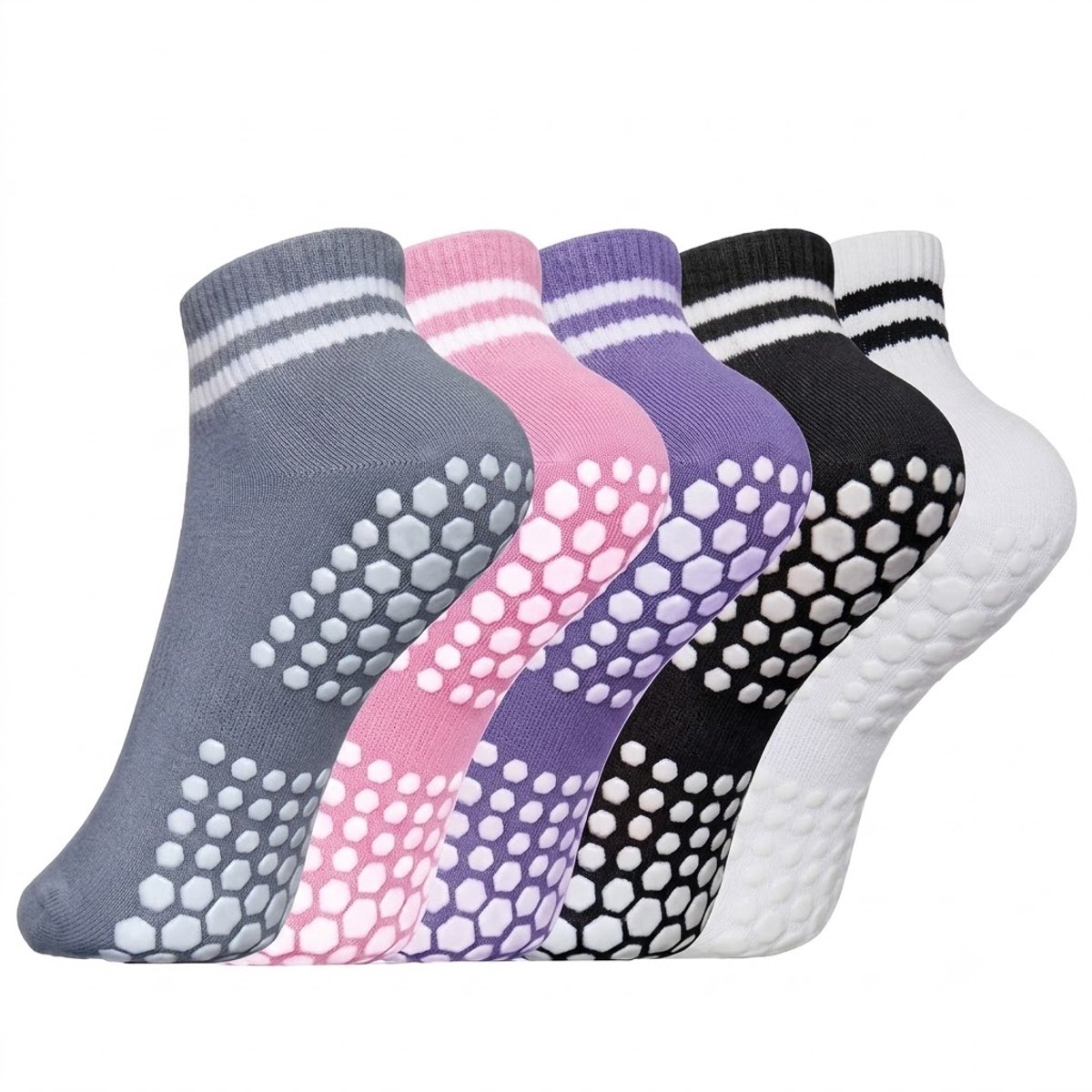 Gemengde kleuren antislip pilates sokken dames 5 paar ademende korte sokken met siliconen antislip zool sport sokken voor yoga pilates barre dans fitness en studio training maat 36-40