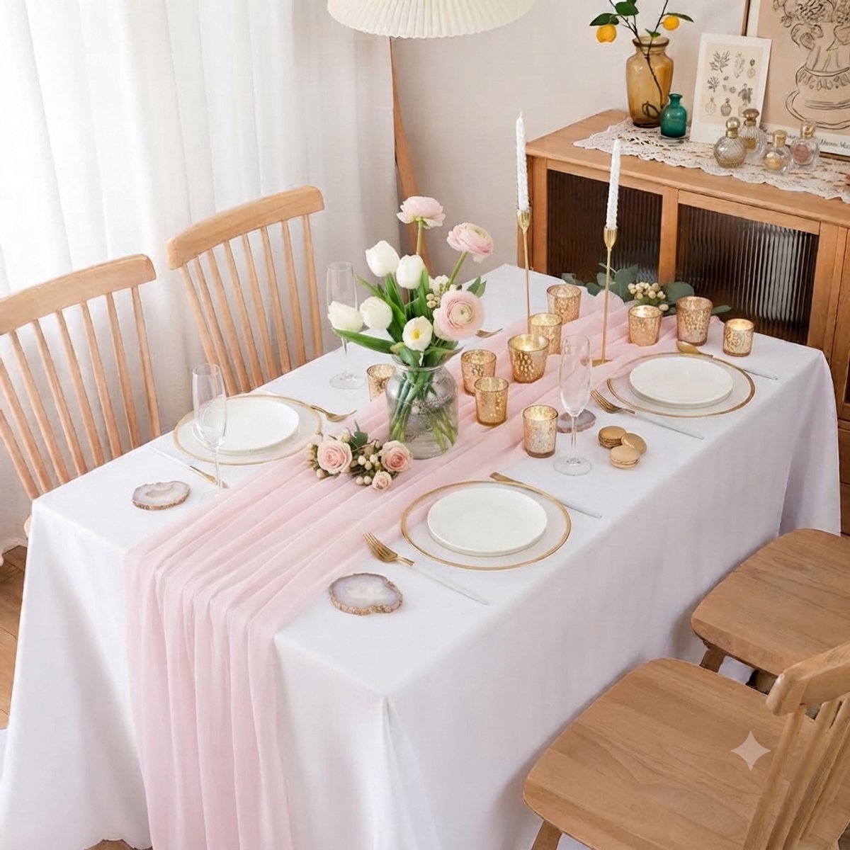 Livatto Chiffon Tafelloper 70x400 cm - Roze - Dunne decoratieve stof voor bruiloft en feestdecoratie