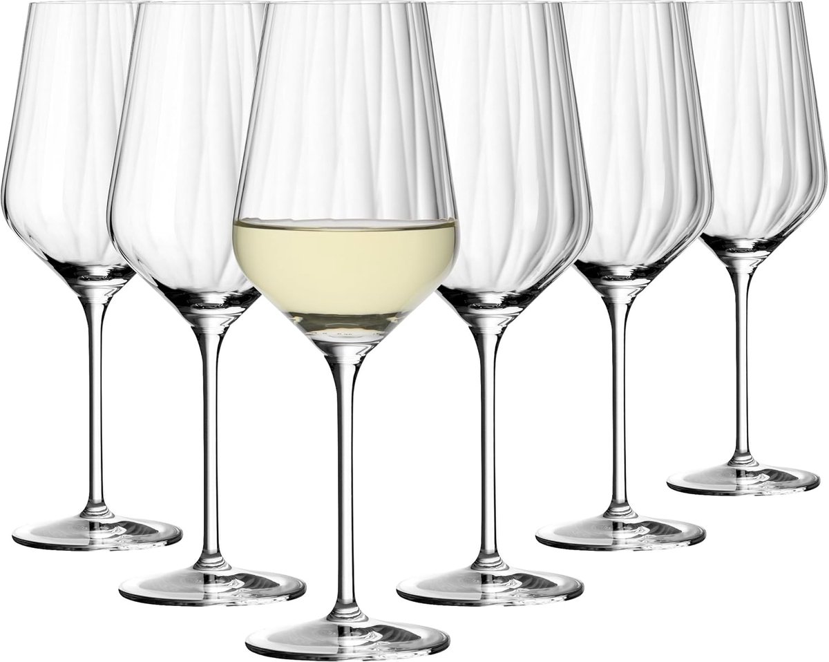 Ritzenhoff Wijnglazen Witte Wijn - 6 Stuks - 380 ml - Luxe Wijnglazen - Geribbeld Glas - Geschikt voor de Vaatwasser