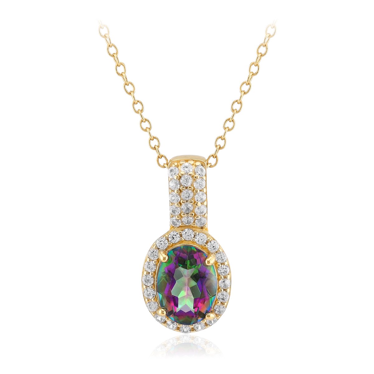 Cavill - Mystieke Kwarts Ketting - 925 Sterling Zilver Verguld - 1,08 ct Braziliaanse Ovale Kwarts - 35 Zirkonia's Tanzania - Elegante Dameskett
