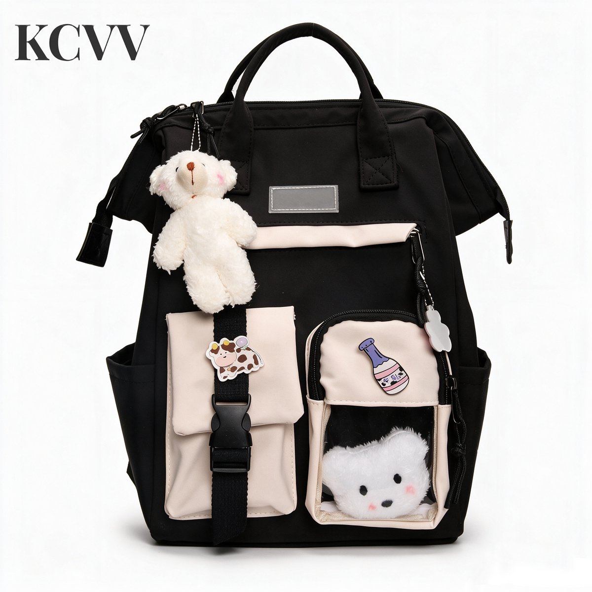Rugzak kind-rugzak tiener meisje-rugzak meisje 10 jaar-1 stuk Rugzak met grote capaciteit - leuke damesrugzak - schooltas in studentenstijl - zwart - 26x18x38cm