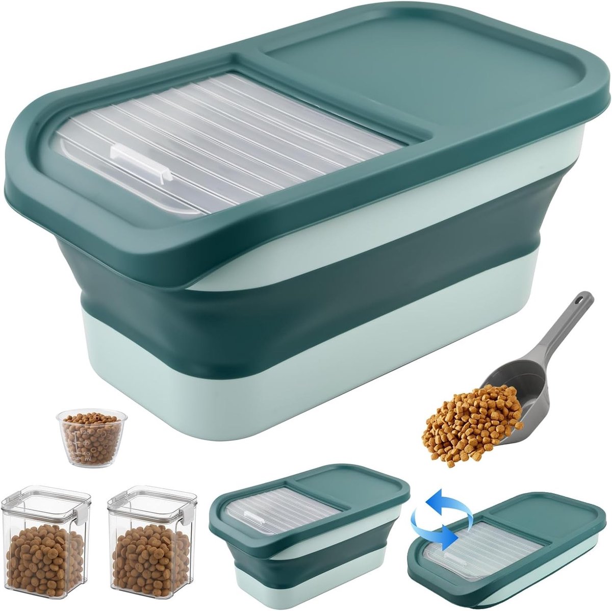 Droogvoer voor honden en katten, 5-10 kg, opvouwbare kroketten met maatbeker en 2 containers voor diervoeding, ideaal voor huisdieren en onderweg