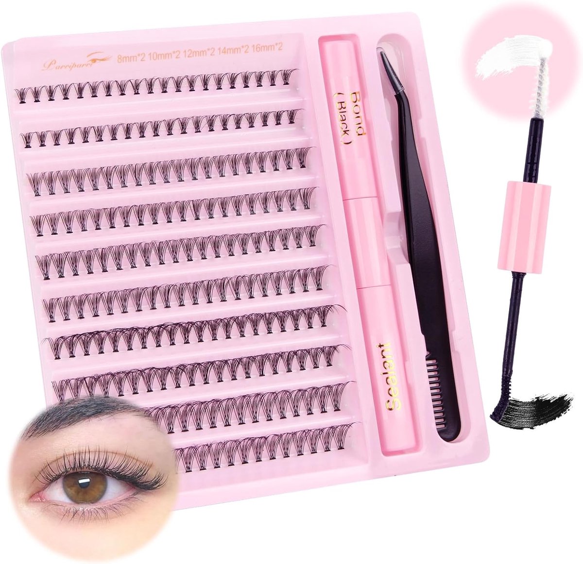 SnelShoppen - Fake Eyelash Set 20D Eyelash Extensions met Lash Bond en Sealer, 200 D Curl Cluster Wimpers, Natuurlijke Look, DIY Wimper Kit met Applic