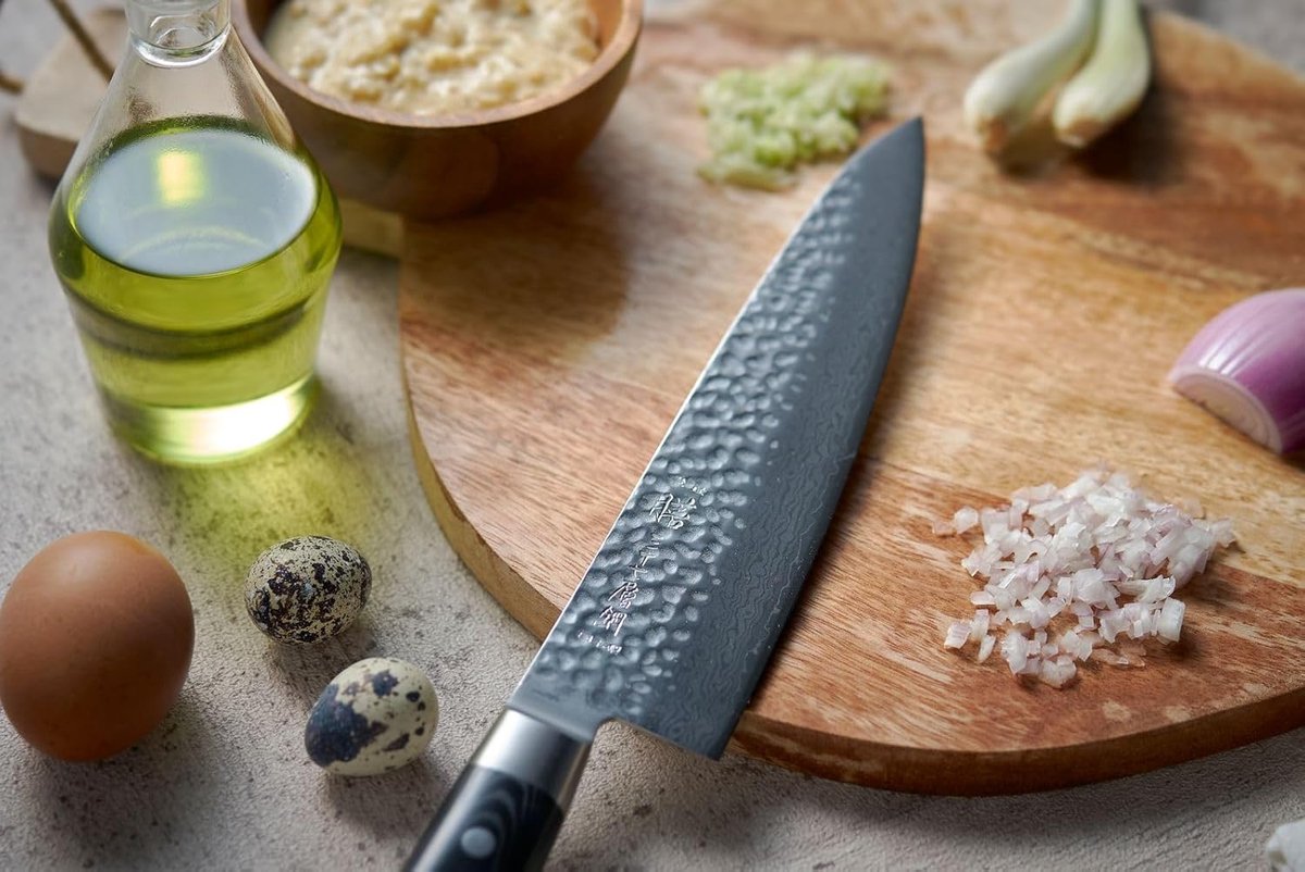 SnelShoppen - Chef's Knife 21 cm - Koksmes van 18 lagen RVS - Handvat van Linnen Micarta - Zilver - Perfect voor Koken en Grillen
