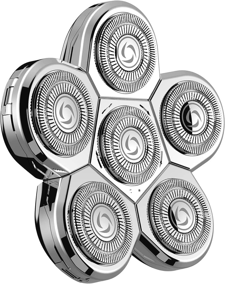 SnelShoppen - Bare Shaver Vervangende Scheerkoppen voor Mannen, 6 Stuks, Geschikt voor Kaal Scheren, Nat & Droog Scheren, RVS, Zilver