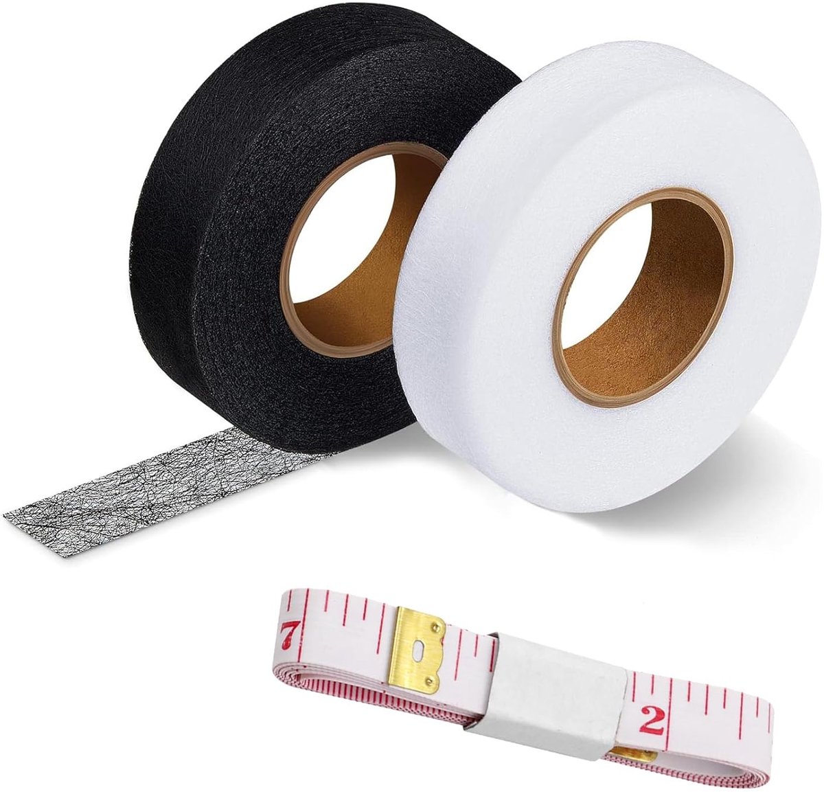 SnelShoppen - Pack of 2 Strijkbanden, Wasbare Hemming Tapes 73 m x 20 mm, Zelfklevende Naadband voor Kleding en Gordijnen, Inclusief Meetlint, Wit en