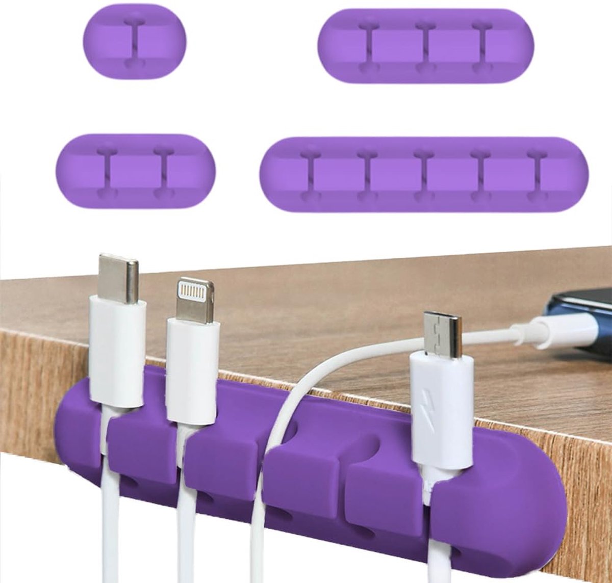 SnelShoppen - 4 Kabelclips voor de Auto - Multifunctionele Stickers voor Kabelrouting in TV, Computer en Thuis Office - Stijlvol Paars Lilac - Ideaal
