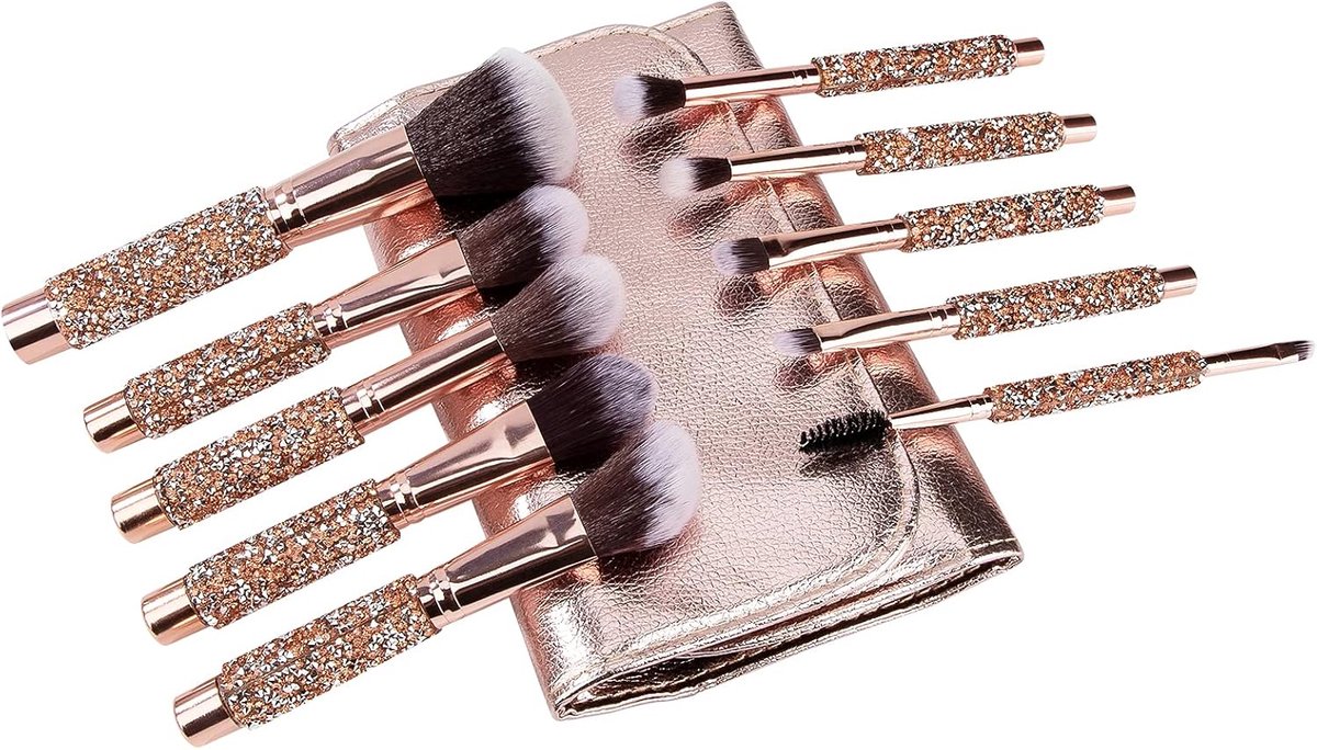 SnelShoppen - Professionele Makeup Kwasten Set - Luxe Makeup Brushes met Diamant Inleg - 10-delige Set voor Oogschaduw, Concealer, Eyeliner - Ultra Za