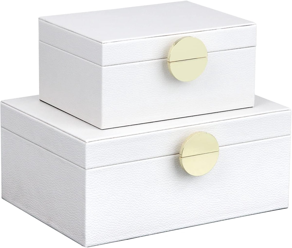 SnelShoppen - Set van 2 Faux Leather Sieraden Dozen - Organiser met Gouden Hardware - Classic Vegan Leer - Decoratieve Opslagaccessoires - Wit