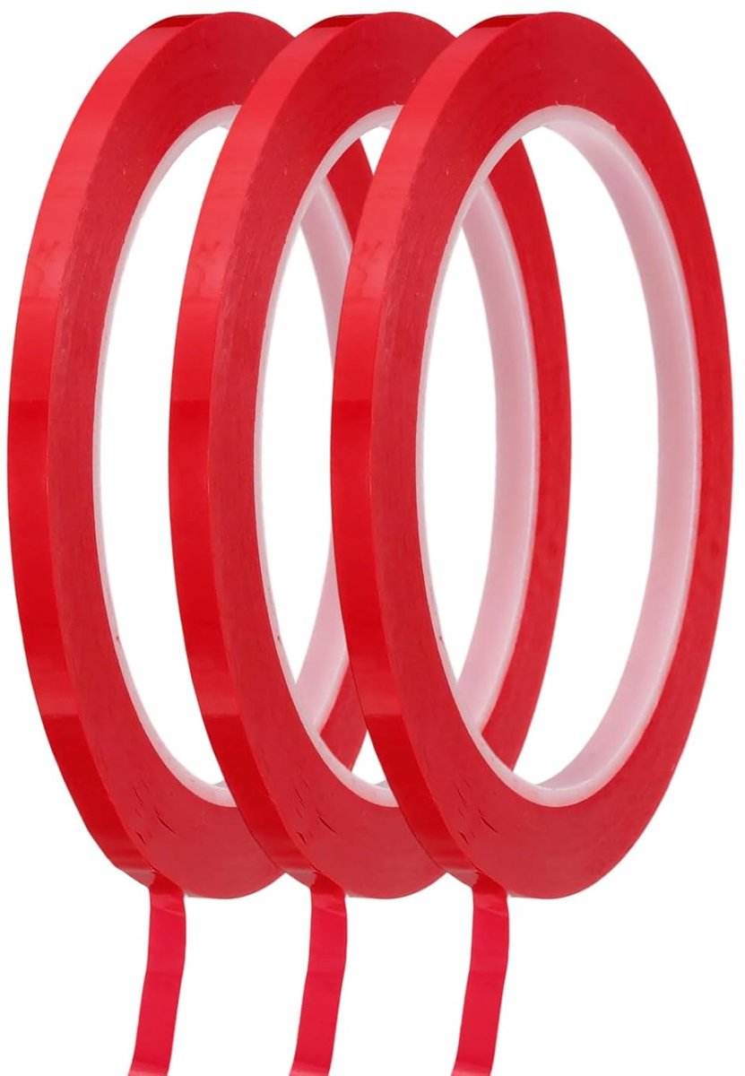 SnelShoppen - 5mm x 66m Zelfklevende Fine Line Tape - Rood, Waterproof PET Plakstrips voor Kantoor & Huishouden, Decoratieve Grids, Ideaal voor Creati