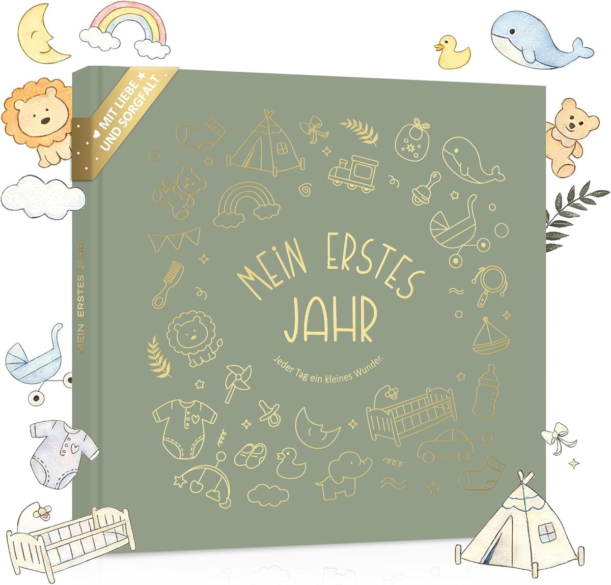 SnelShoppen - BIROYAL babyalbum groen - 60 pagina's voor foto's, schattig en duurzaam babyboek voor herinneringen, ideaal voor babyshowers en kraamfee