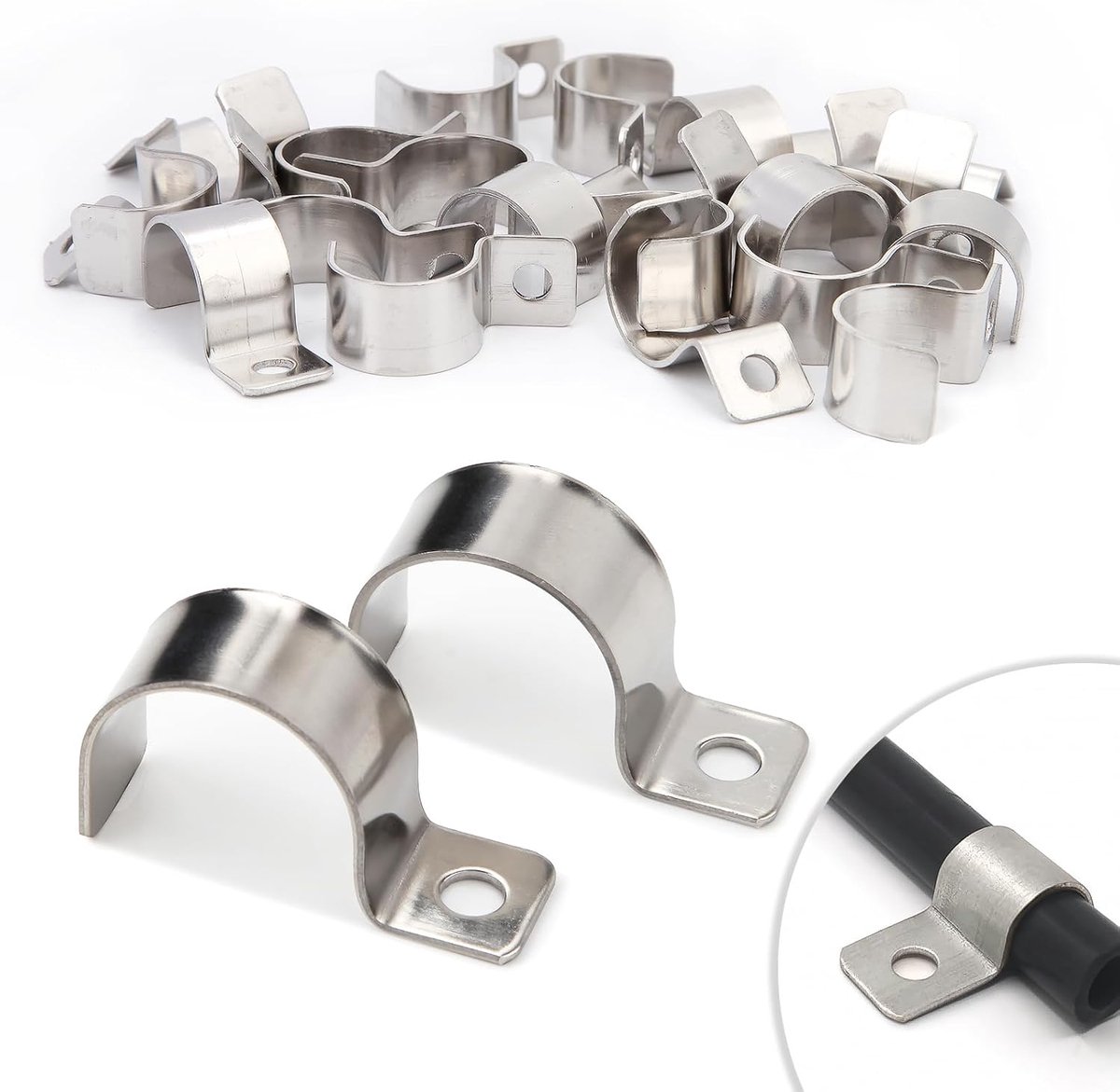SnelShoppen - 20 Stuks 25mm RVS Buis Klemmen 1-Hole U Klemmen Heavy Duty Kabel Klemmen Bevestigingsmateriaal voor Ø 24-25.5mm Waterleidingen en Kabels