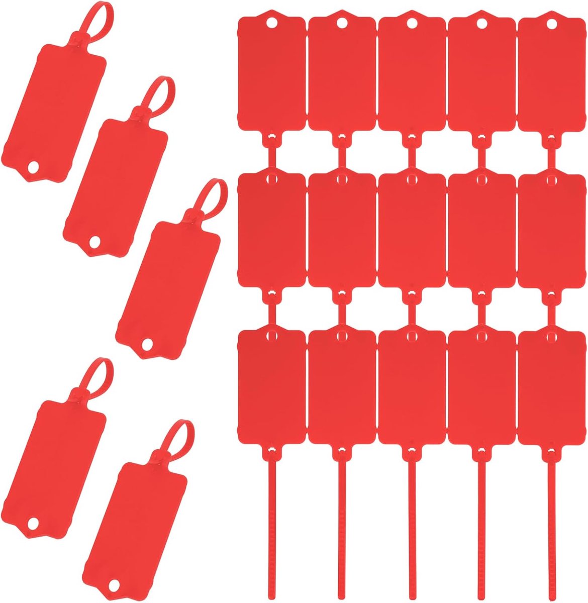 SnelShoppen - Set van 50 Plastic Verzendlabels 6,3 x 3,5 cm Herbruikbare Witte Labels met Rood Touw voor Sleutelopslag en Organisatie