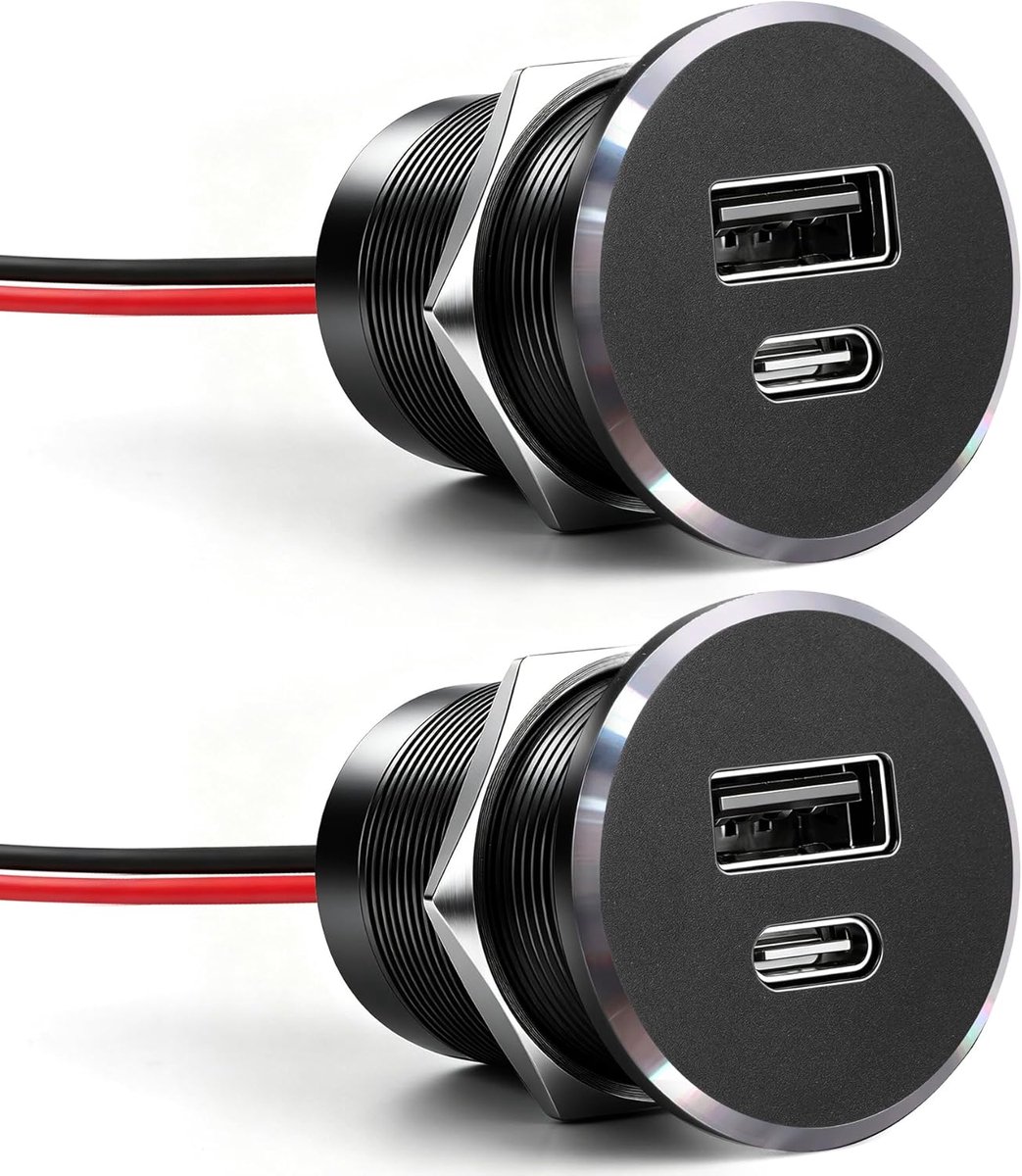 SnelShoppen - 12V USB-stopcontact Camper Auto 12V USB Oplader - Dubbele Poort Snel Opladen Type A + Type C - USB Socket PD3.0 & QC3.0 voor Auto Boot C