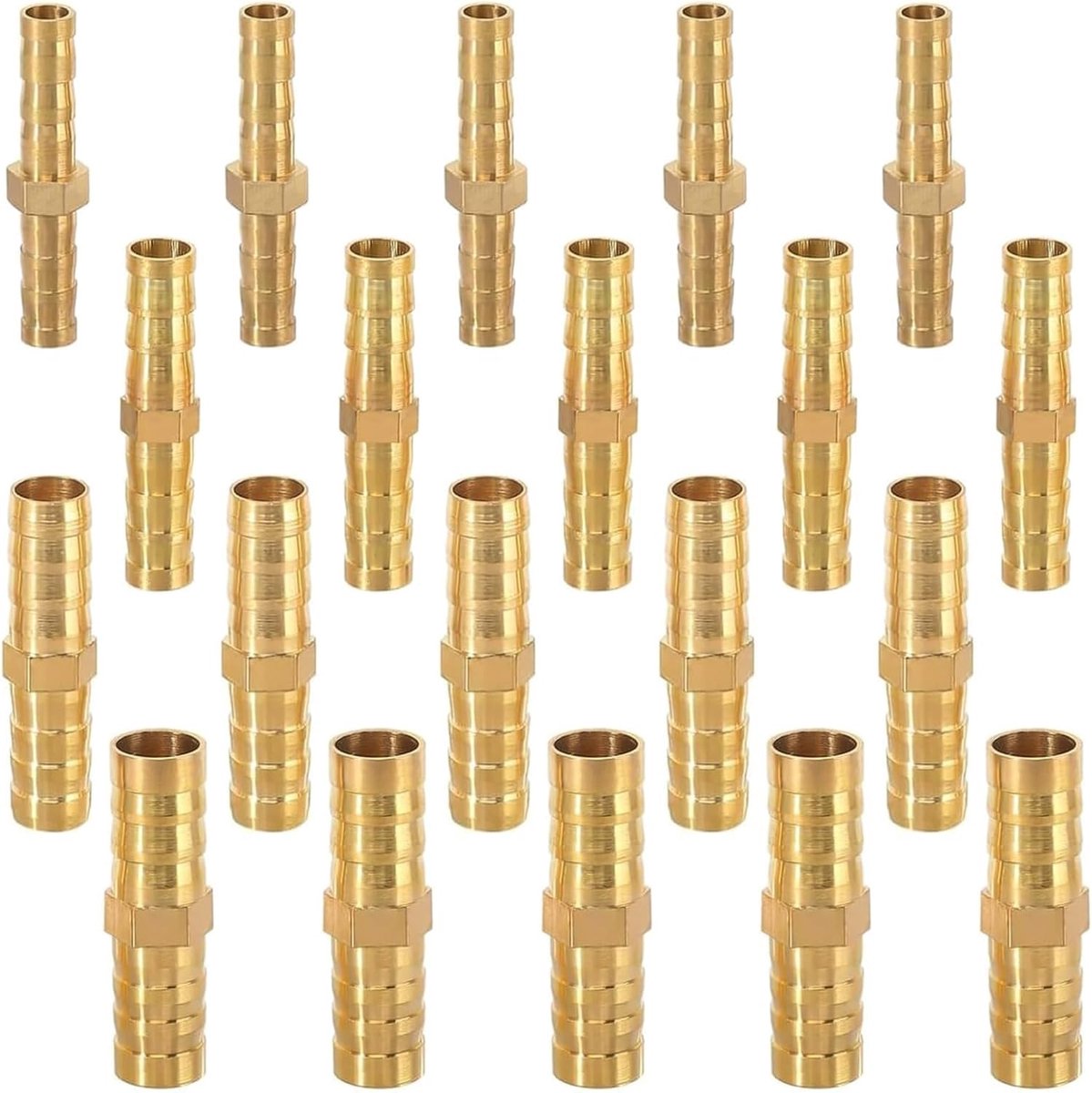 SnelShoppen - Pack van 20 Messing Slangconnectoren 6 mm 8 mm 10 mm 12 mm - Barbed Hoses - Stabiele Aansluitingen voor Tuin, Keuken en Doe-Het-Zelf Pro