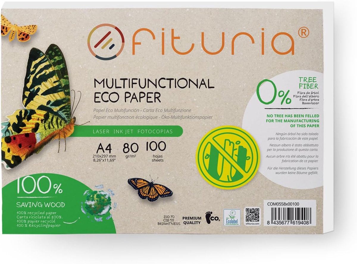 SnelShoppen - Recycled A4 Papier 80g - 100 Vellen - 100% Gerecycled - Natuurlijke Kleur - Geschikt voor Laser en Inkjet Printers - Duurzaam voor Gastr