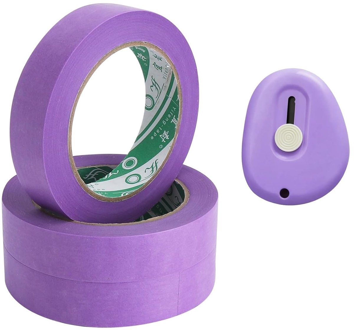 SnelShoppen - 3 Rollen Masking Tape 24mm x 50m met Mini Cutter - Verfbestendige Paars Masking Tape voor Precisie en Renovatie, Ideaal voor Schilderen
