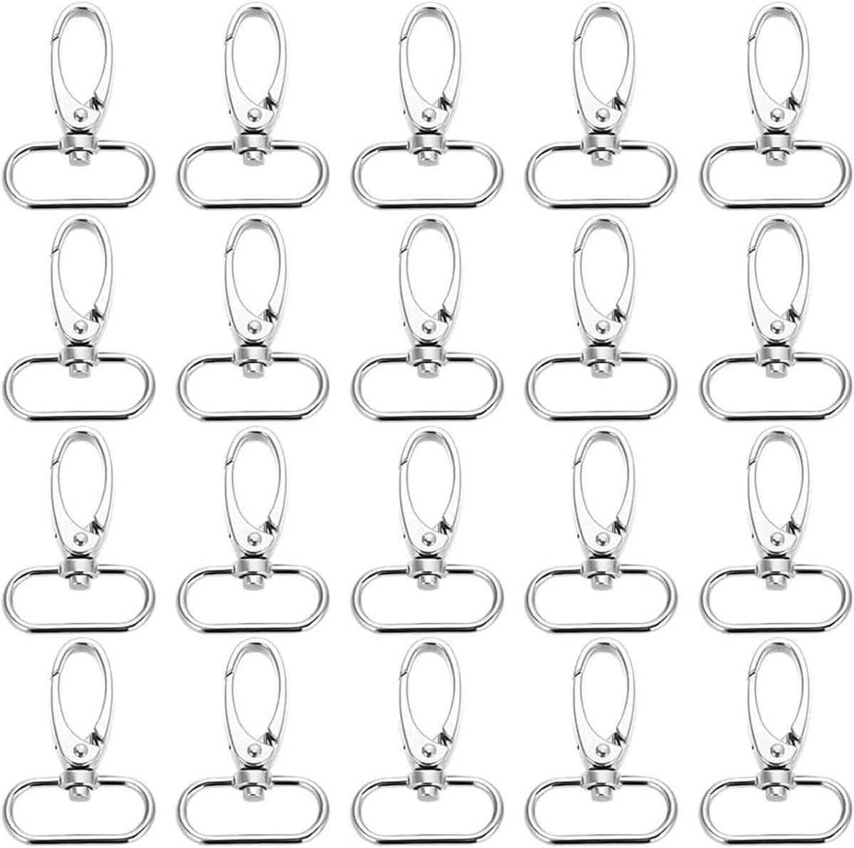 SnelShoppen - 20 stuks karabijnhaken met wervelsluitingen, 38 mm sleutelhanger, sleutelkoord, sleutelring, draaischarnier, DIY tassen, duurzaam zinkle