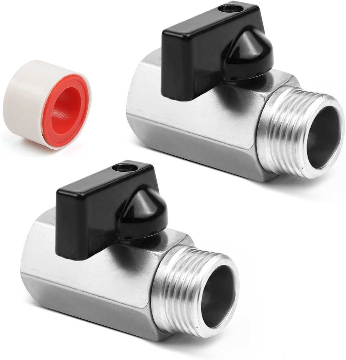SnelShoppen - 2 Stuks Messing Kogelkranen 1/2 Inch - Mini Kogelkraan, Afsluitkraan met Afval Bunker, Binnen Draad voor Keuken Badkamer Toilet, Eenvoud