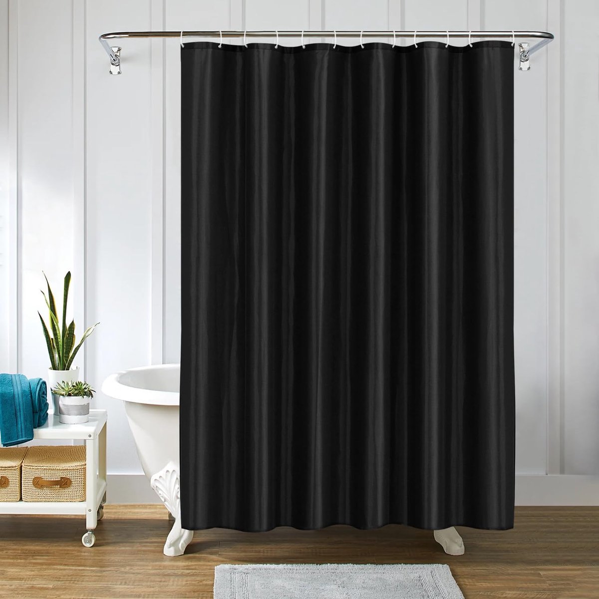 SnelShoppen - 180x220 Badkamer Gordijn Polyester Waterdicht, Anti-Schimmel Douchegordijn met 12 Haakjes, Zwart voor Badkuip en Douche