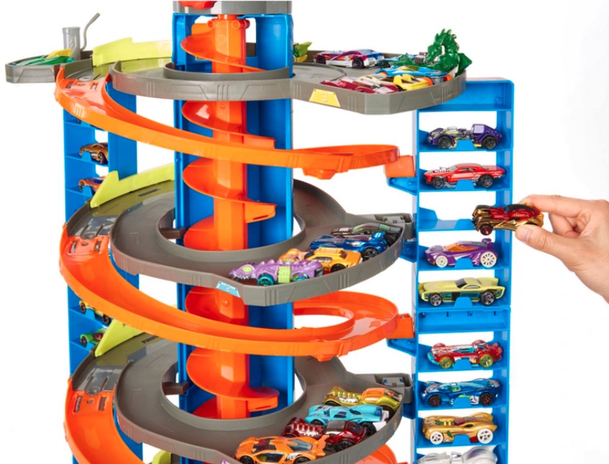 Hot Wheels City - Mega Garage met Racebaan - Hoogte 72 cm - Inclusief 1 Auto - Grote Parkeergarage met Lift en Racebanen en Parkeerplaatsen - Speelgoed vanaf 3 Jaar - Hotweels - Hotwheels Premium - Speelgoed Auto's - Speelgoed Autos Jongens Autootjes — afbeelding 4