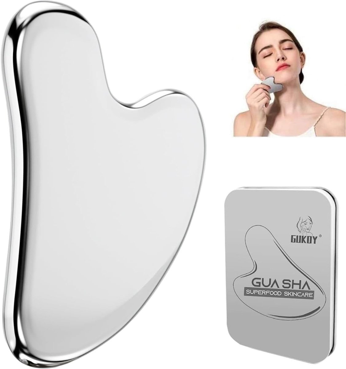 Stainless Steel Gua Sha Massage Tool voor Gezicht, Lichaam en Hals - Vermindert Zwellingen, Stimuleert Lymfedrainage en Verstevigt de Huid