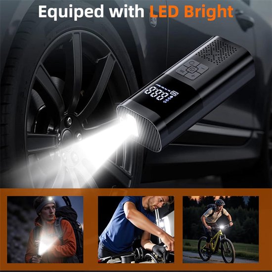 Draagbare elektrische fietspomp, draadloze bandenpomp met digitaal display, 150 PSI luchtpomp met manometer, voor auto, motor, fiets en bal, onmisbaar auto-accessoire voor mannen, Zwart — afbeelding 5