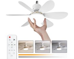 Plafondventilator met Licht - Inschroefbare Mini Ventilator met Afstandsbediening - 52 cm - 3 Snelheden en 3 Kleurtemperaturen - Wit