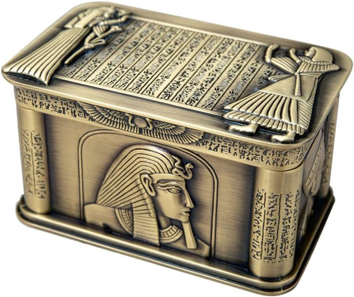 Lzwintrading - Klein Sieradendoos Metalen - Retro Juwelendoos - Egyptische Farao - 12.6 x 8 x 7 cm - Mini Sieradenkistje - Sieradendozen - Antiek Sieradendoosje- Opbergdoos voor Ring Kettingen Oorbellen - Cadeau voor Meisjes, Moeder, Dames